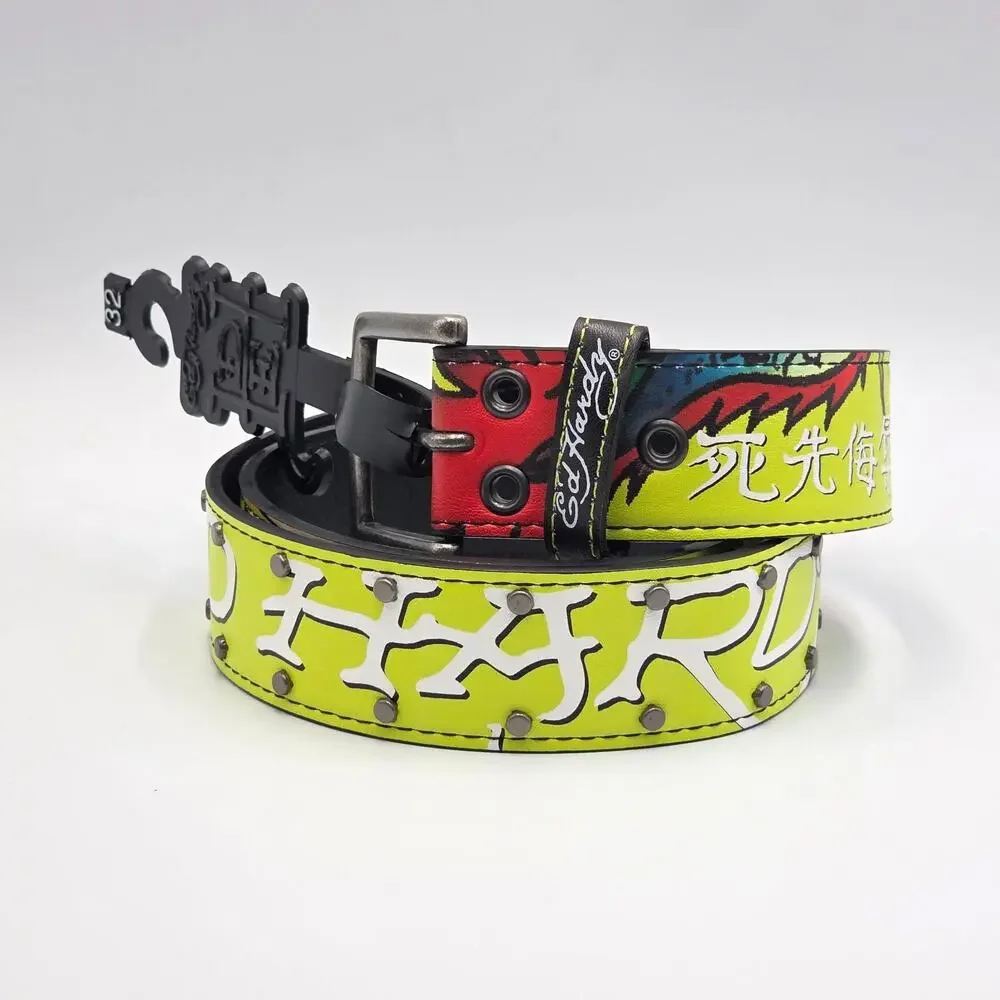 Ed Hardy Dragon Tattoo Neon Print Belt Men's Size 32 New